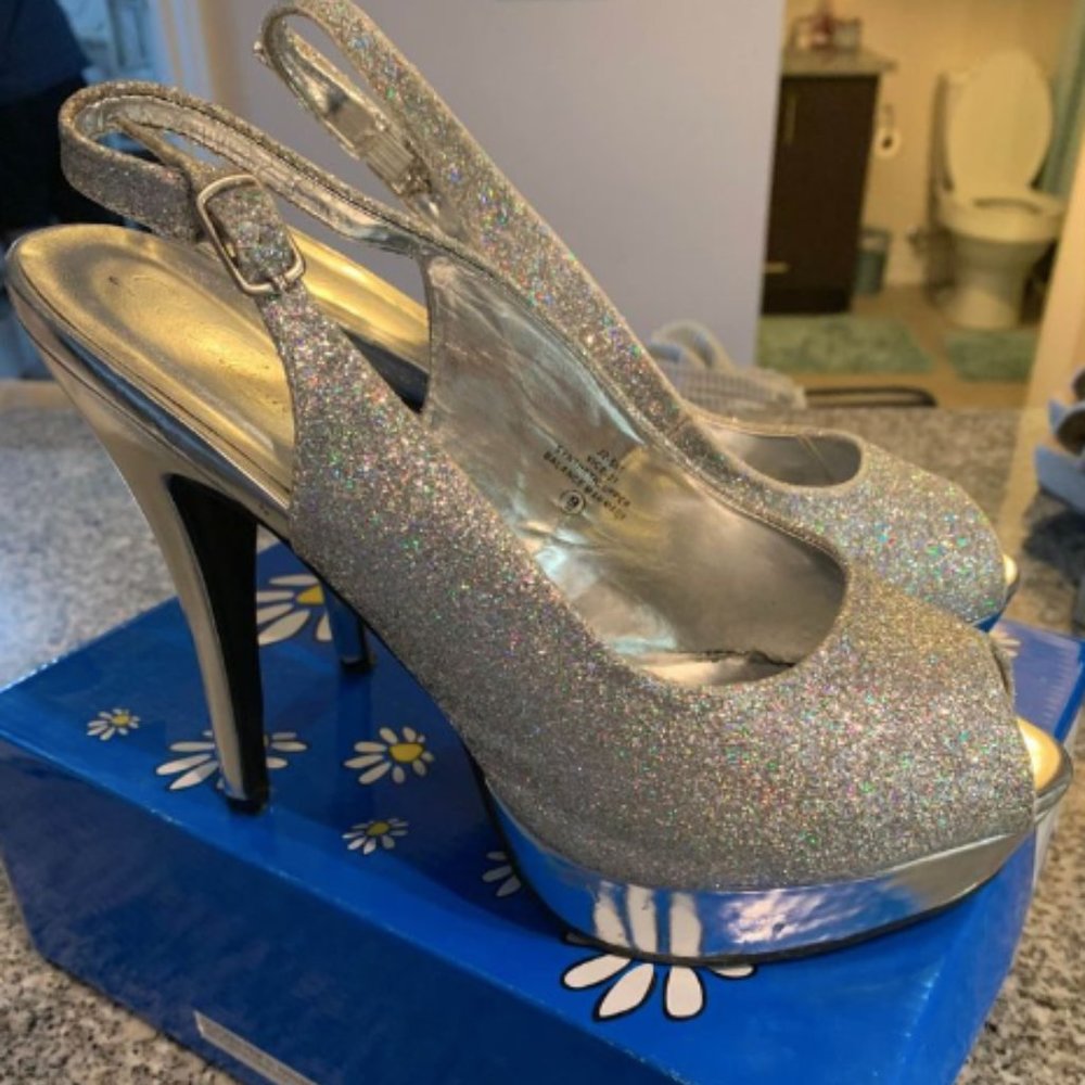 Sparkly Silver Heels